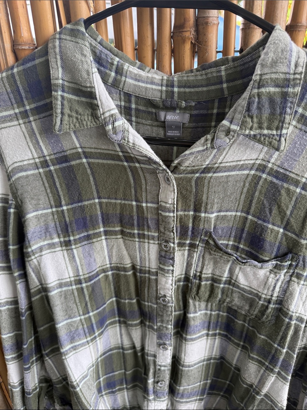 aerie Olive and Gray Plaid Button-Down Shirt - Picture 2 of 5